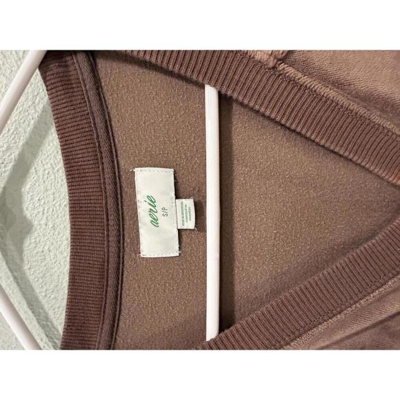 Aerie Brown Velour Pullover Sweatshirt, Small - Picture 6 of 7